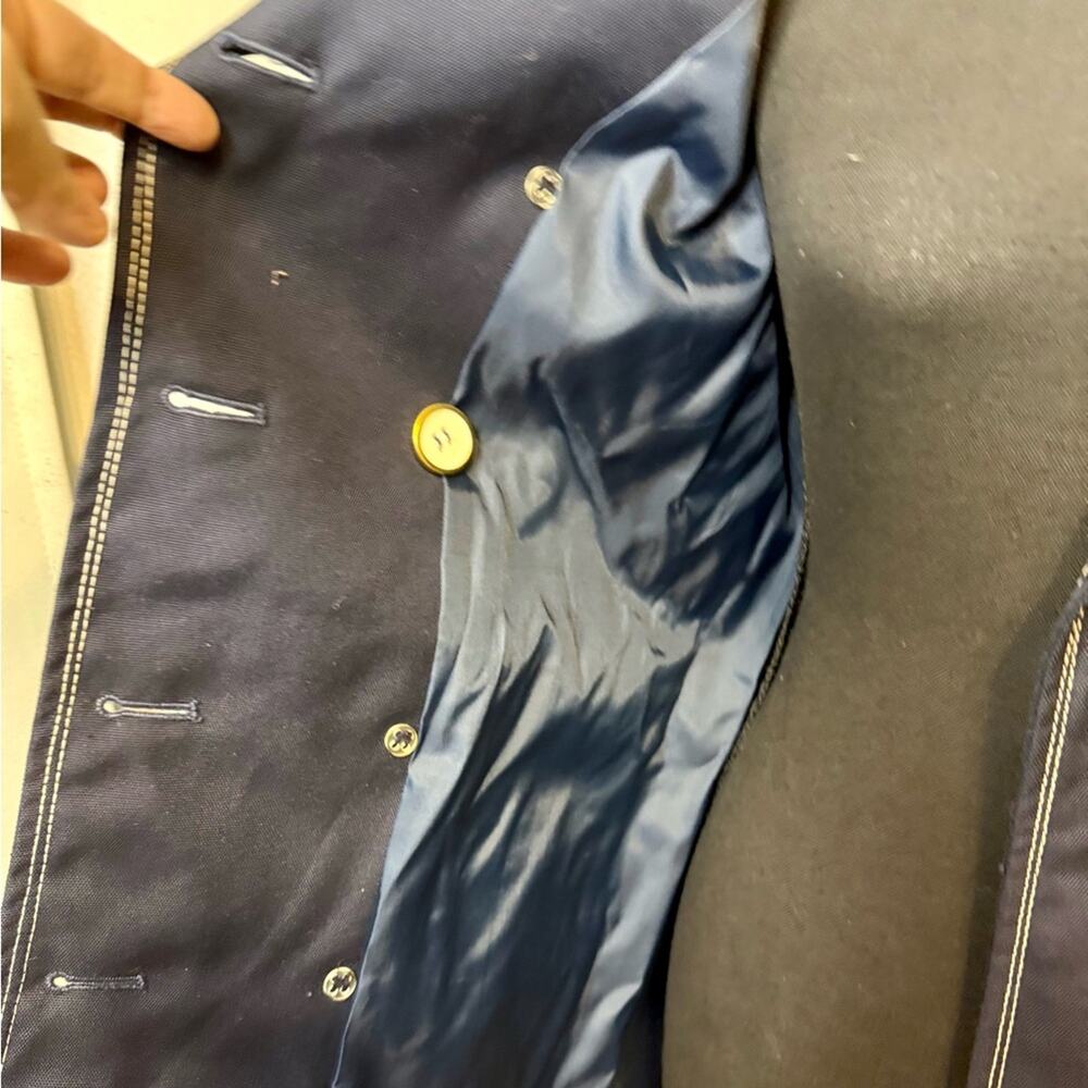 Vintage 80s British Mist Navy Double-Breasted Tie Women's Pea Coat  size 12 - Picture 5 of 7